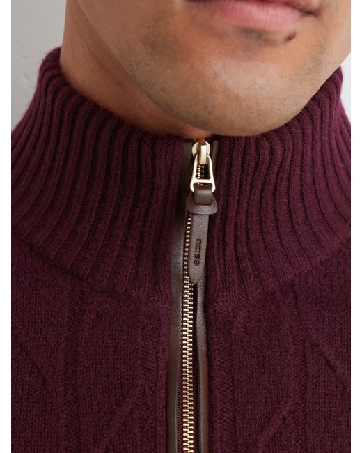 Reiss Purple Douglas - Bordeaux Wool Stitch-detail Half-zip Jumper, S for men