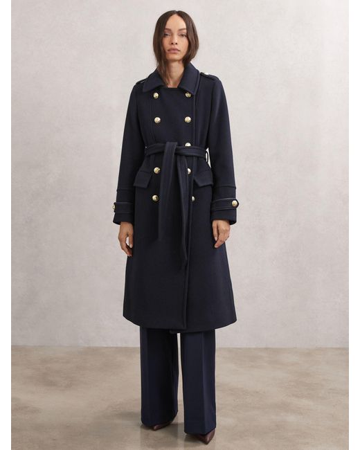 Reiss Blue Wool-Blend Double-Breasted Coat