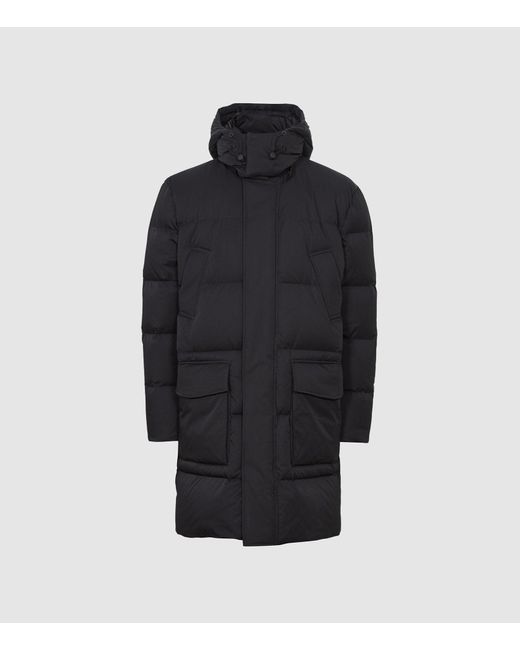 Reiss Synthetic Skye - Longline Hooded Puffer Jacket in Black for Men ...