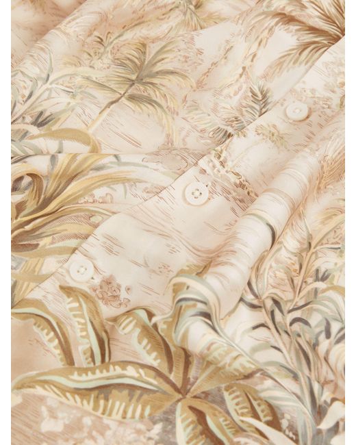 Reiss Natural Yoshi - Soft Sage Green Jungle Print Cuban-collar Shirt, 2x-large for men