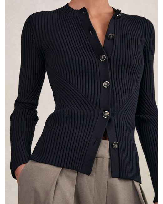 Reiss Blue Button Front Knit Cardigan