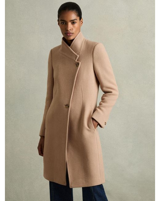 Reiss Natural Petite Wool-Blend Longline Double-Breasted Coat