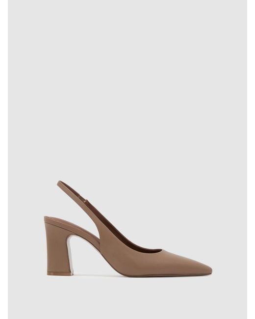 Reiss Natural Lorena Leather Slingback Court Shoes