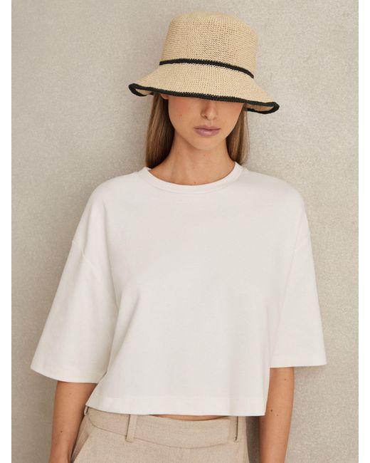 Reiss Natural Tipped Straw Bucket Hat, S & M
