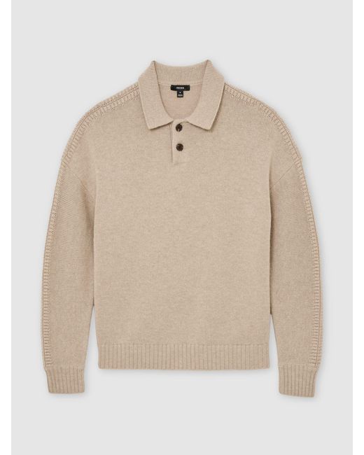 Reiss Natural Elm - Oatmeal Wool-blend Half-button Polo Jumper, L for men