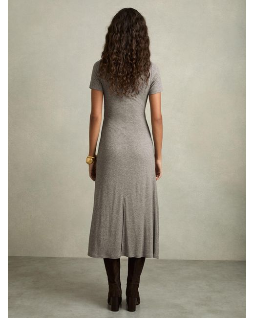 Reiss Natural Hadley - Grey Jersey Twist-detail Midi Dress, Us 10