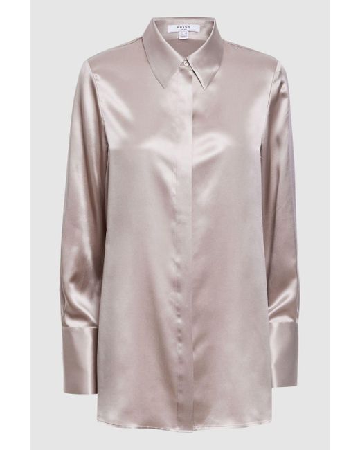 Reiss Multicolor Lola - Champagne Oversized Silk Button Through Shirt