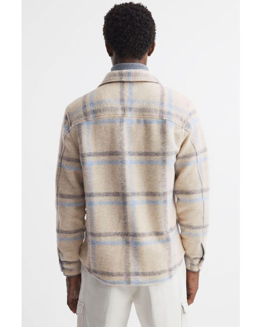 Reiss Multicolor Joe - Oatmeal/soft Blue Wool Blend Check Overshirt, Xs for men