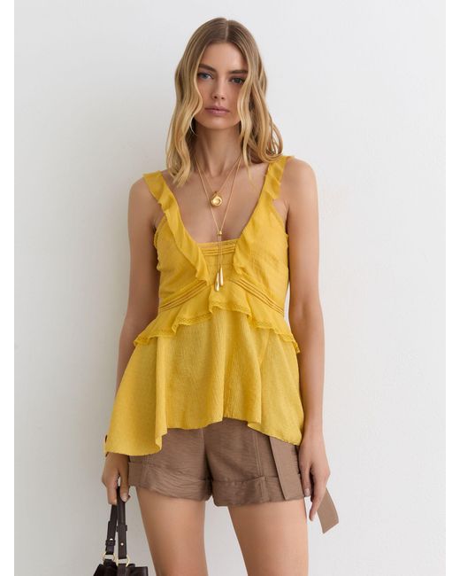 Reiss Yellow Ruffle Babydoll Cami Top