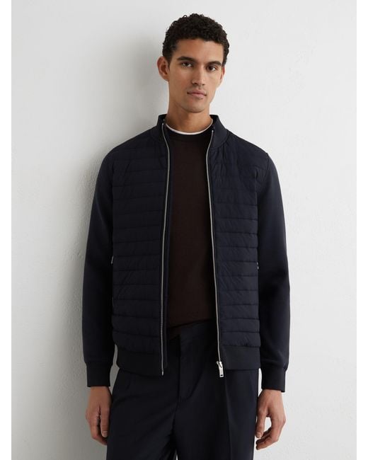 Reiss Blue Freddie - Navy Hybrid Quilt And Interlock Jersey Zip-through Jacket for men