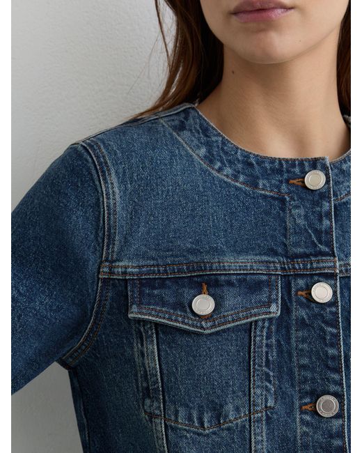 Reiss Blue Collarless Cropped Jacket