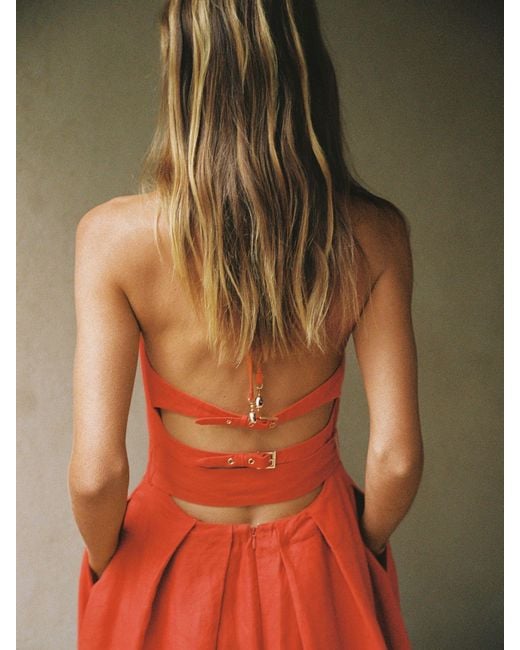 Reiss Orange Paules Coral Linen Open-Back Maxi Dress