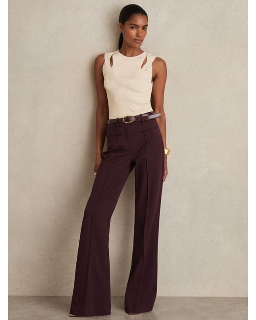 Reiss Brown Claude - Burgundy High Rise Flared Trousers, Us 10