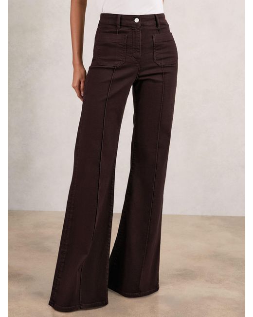 Reiss White Sakura - Burgundy Patch-pocket Flared Jeans, Us 24 R