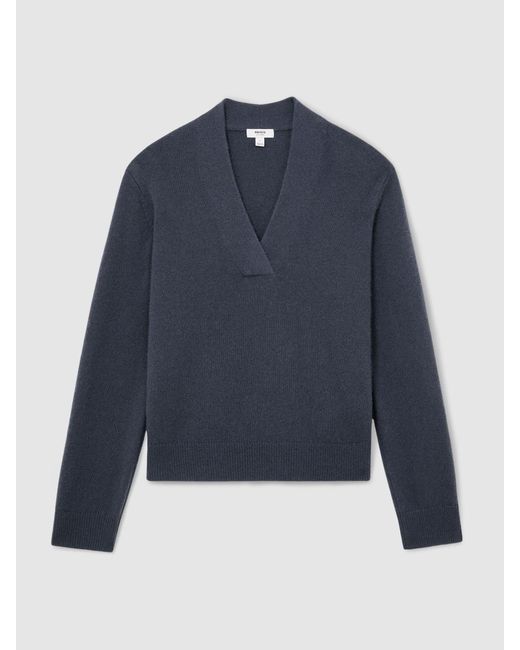 Reiss Blue Cashmere Shawl-Neck Jumper