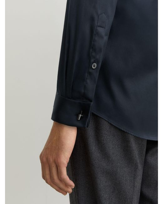 Reiss Blue Regular Fit Stretch Double-Cuff Shirt Cotton-Blend for men
