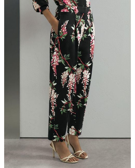 ATELIER Gray Cotton Floral-print Tapered Black Trousers
