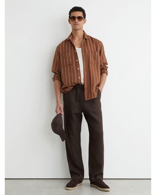 Reiss Brown Tobacco & Linen Striped Regular-Fit Shirt for men