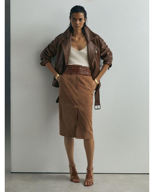 ATELIER Brown Grained-Leather Oversized Biker Jacket