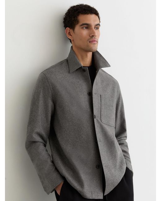 Reiss Gray Cooper - Soft Grey Wool-blend Patch-pocket Overshirt, S for men