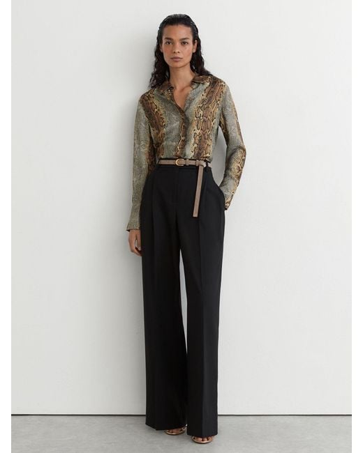 Reiss Brown Lyla - Neutral/grey Snakeskin-print Long-sleeve Shirt, Us 6