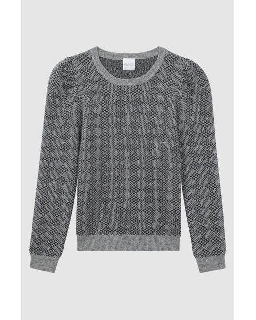 Madeleine Thompson Gray Grey/charcoal Wool-cashmere Check Puff Sleeve Jumper