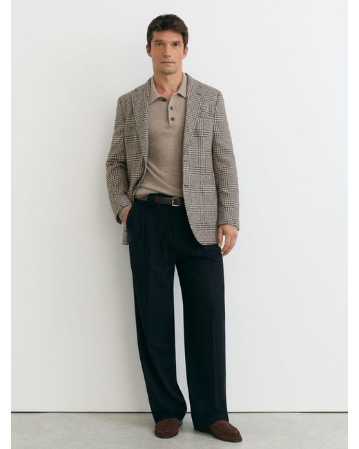 Reiss Brown Wool-Blend Houndstooth Single-Breasted Blazer Classic-Fit for men