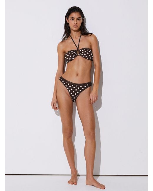 Reiss White Janina - Chocolate Brown/ivory Polka-dot Fixed-side Bikini Bottoms, Us 6