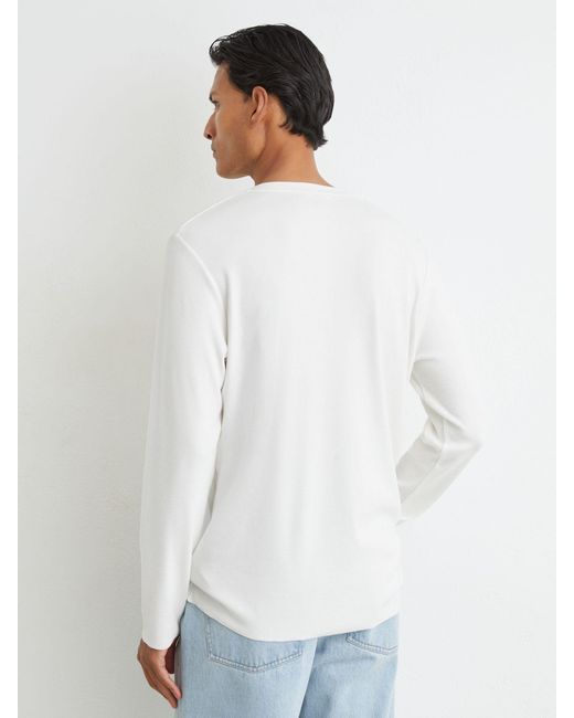 Reiss Blue Francisco - White Ribbed Long-sleeve Henley T-shirt, L for men
