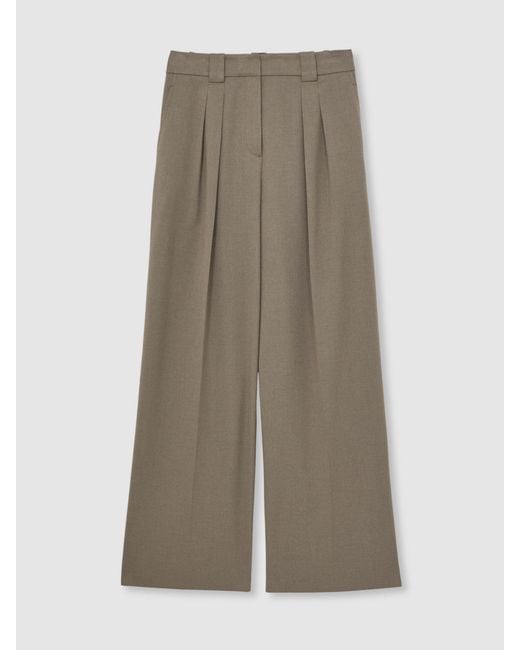 Reiss Natural Poppie - Neutral Petite Wide-leg Pleated Trousers, Us 10