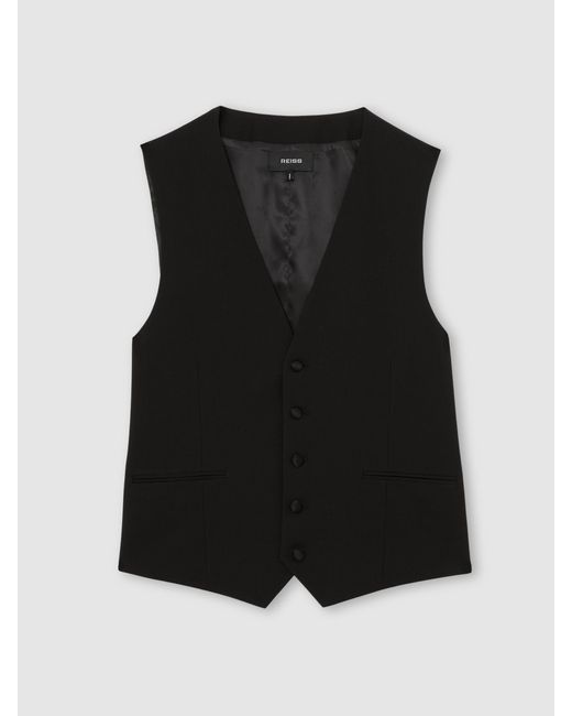 Reiss Black Wool-Blend Tailored-Fit Waistcoat for men