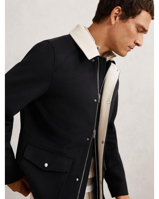Reiss Black Wool-Blend Cord-Collar Worker Jacket for men
