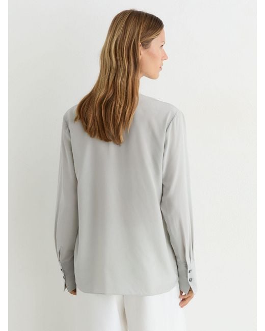 Reiss White Matte Silk Draped Shirt