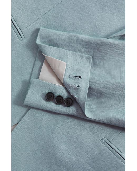 Reiss Gray Kin - Aqua Blue Slim Fit Single Breasted Linen Blazer for men