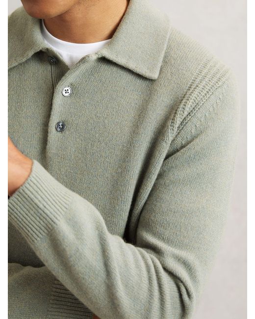 Reiss Green Wool-Blend Polo Jumper With Cashmere for men