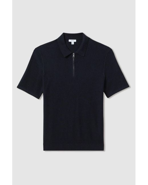 Reiss Brown Ivor - Navy Textured Half-zip Polo Shirt, L for men