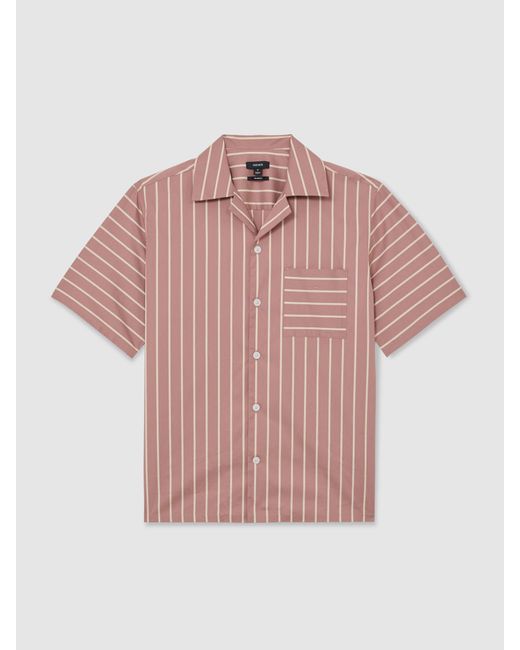 Reiss Pink Cotton-Blend Stripe Cuban-Collar Shirt for men