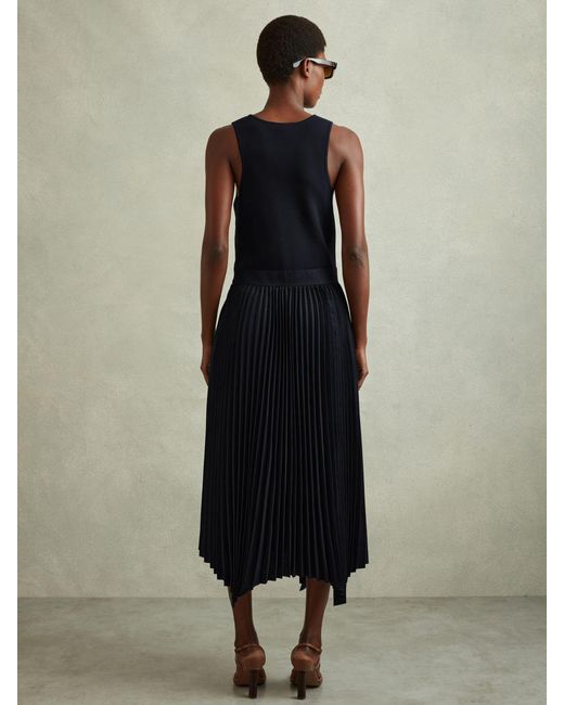 Reiss Blue Marnie - Navy Knit Hybrid Midi Dress, Xs