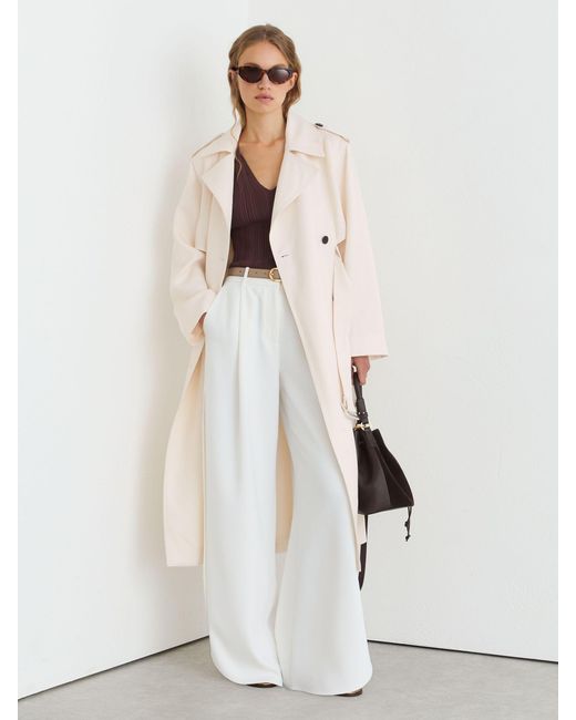Reiss White Double-Breasted Trench Coat With Linen