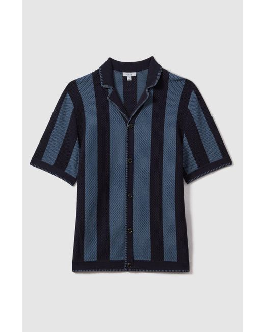 Reiss Naxos - Navy/blue Knitted Cuban Collar Shirt for men