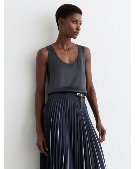 Reiss Blue Ruby - Navy Silk-front Cami Top, S