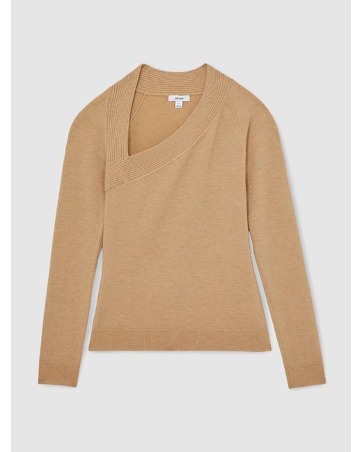 Reiss Blue Zoie - Camel Wool-blend Asymmetric Knit Top, S (us 4-6)
