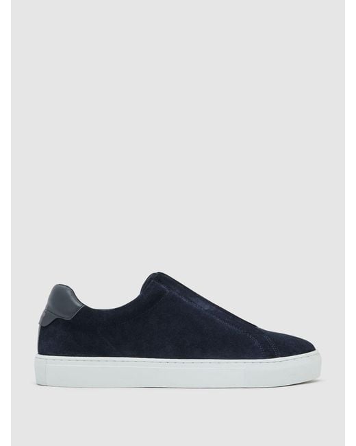 Reiss Black Suede Slip-On Elasticated Trainers for men