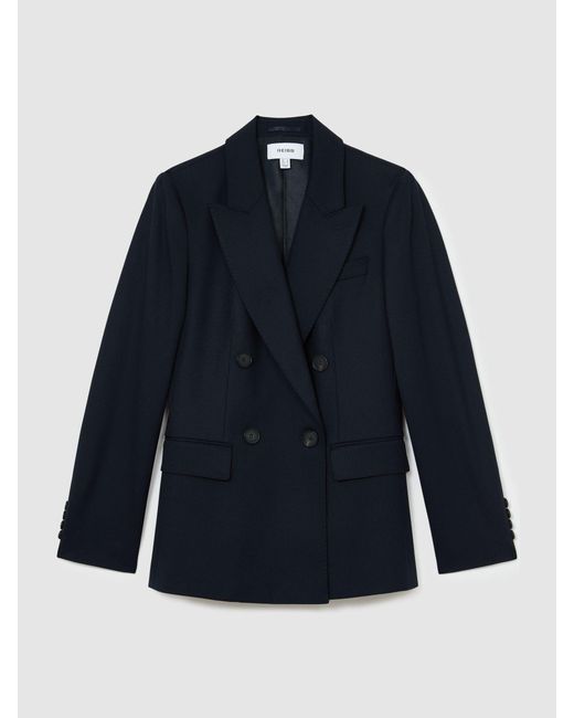 Reiss Blue Wool-Blend Double-Breasted Suit Blazer