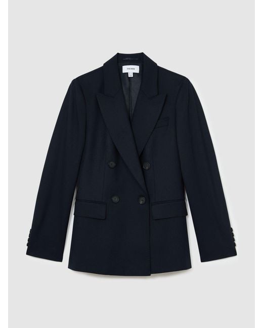 Reiss Blue Petite Wool-Blend Double-Breasted Suit Blazer