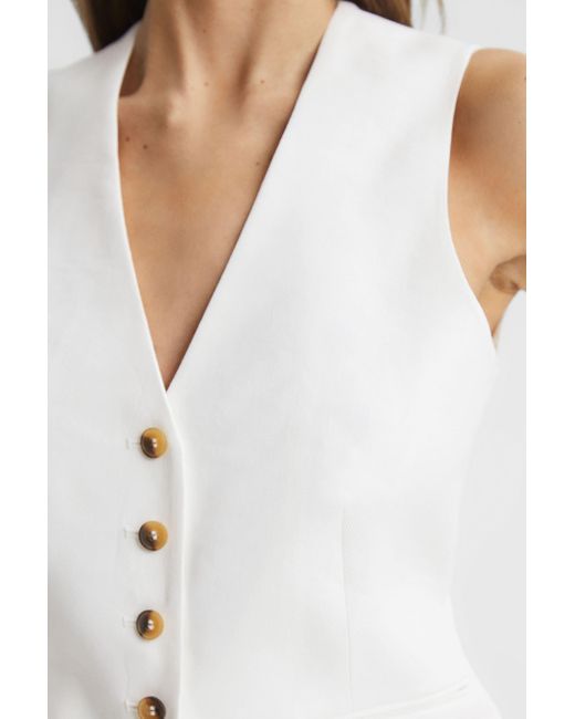 Reiss Hollie - White Linen Tailored Waistcoat, Us 0