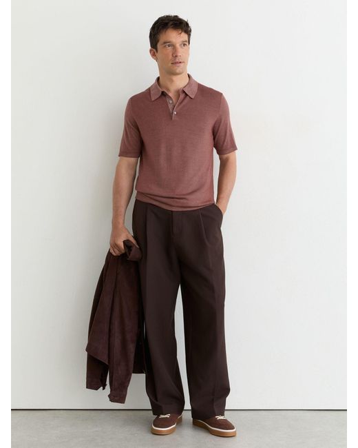 Reiss Brown Pigment-Dyed Merino Wool Polo Jumper for men