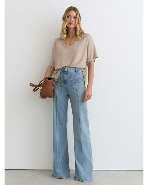 Reiss Blue Linen V-Neck T-Shirt