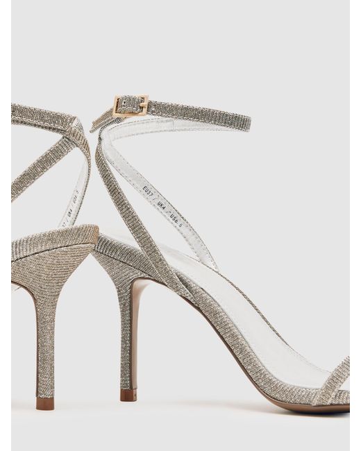 Reiss White Charlotte - Silver Strappy Stiletto Sandals, Us 10 (uk 8)