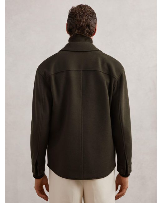 Reiss Brown Wool-Blend Twin-Pocket Overshirt for men